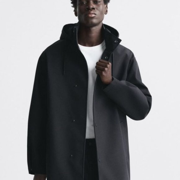 Zara Technical Water Repellent Parka Black 8281/885 Men's - Picture 4 of 14